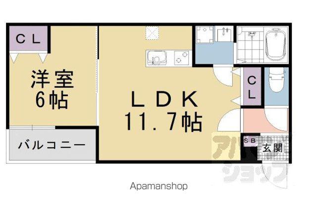 プラムコート椥辻 アパート(1LDK/3階)の間取り写真