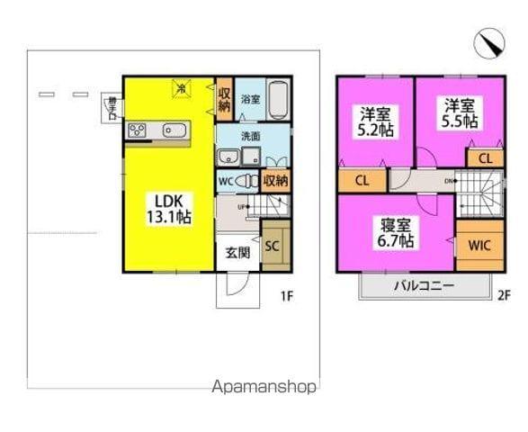 福岡県福岡市博多区 2階建 新築(3LDK)の間取り写真