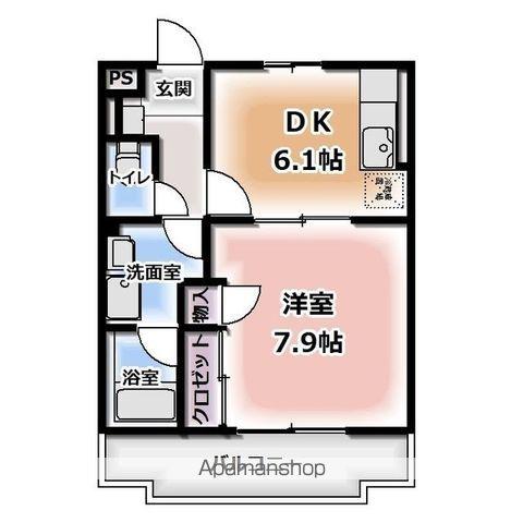 メルベーユ篭上1(1DK/1階)の間取り写真