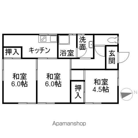 山形県鶴岡市 1階建 築45年(3K)の間取り写真