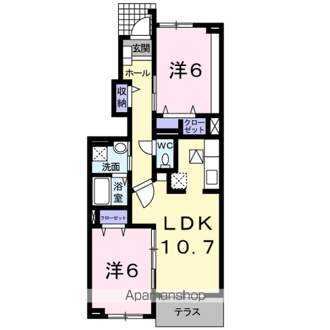 ヒルズ宮司Ⅲ(2LDK/1階)の間取り写真