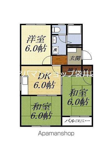 ミーテルーチェ今之浦(3DK/2階)の間取り写真