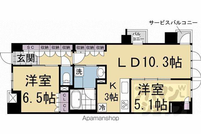レーベン京都河原町(2LDK/6階)の間取り写真