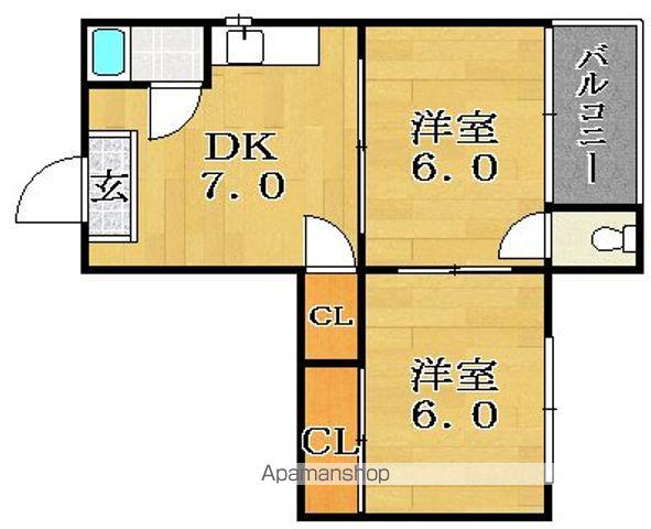 大和川パピレス(2DK/4階)の間取り写真
