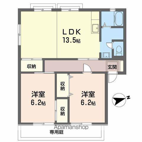 レヴールK Ⅰ・Ⅱ(2LDK/1階)の間取り写真