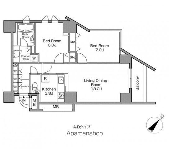 レジディアタワー中目黒(2LDK/11階)の間取り写真