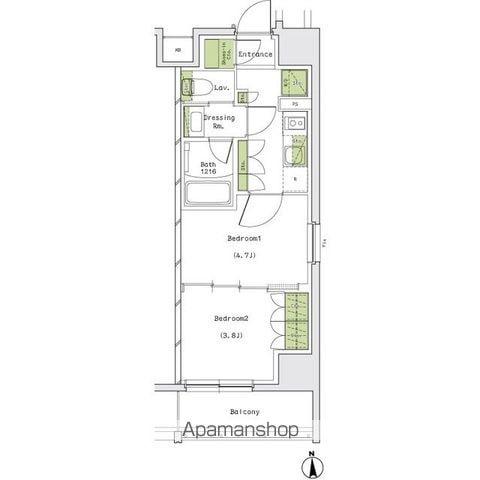 ザ・パークハビオ名古屋松原(2K/9階)の間取り写真