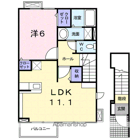 ブリーズヒル国領 C(1LDK/2階)の間取り写真