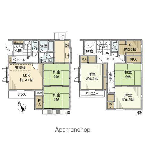 総武本線 物井駅 バス乗車時間:9分 千代田分署バス停で下車 徒歩5分 2階建 築37年(5SLDK)の間取り写真