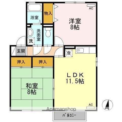 アビタシオンⅢ(2LDK/2階)の間取り写真