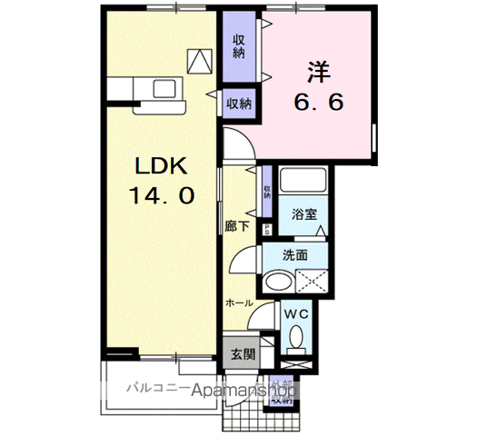 カルフールオリゾンA(1LDK/1階)の間取り写真