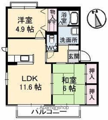 YMハイツ A・B・C棟(2LDK/1階)の間取り写真