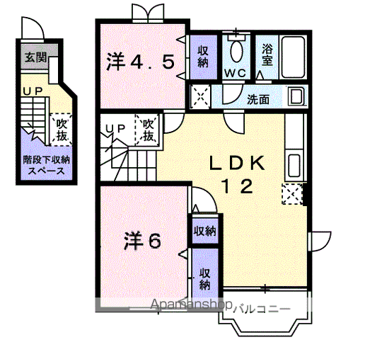 ドミールオカマエC(2LDK/2階)の間取り写真