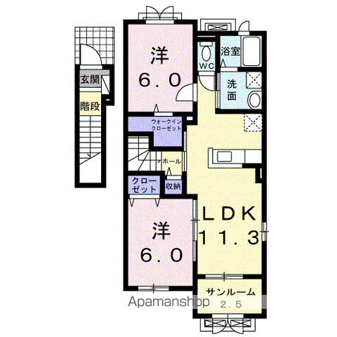 ヴィントプラッツⅠ(2LDK/2階)の間取り写真