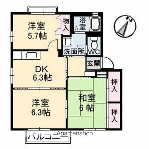 ソレイユ C棟(3DK/2階)の間取り写真