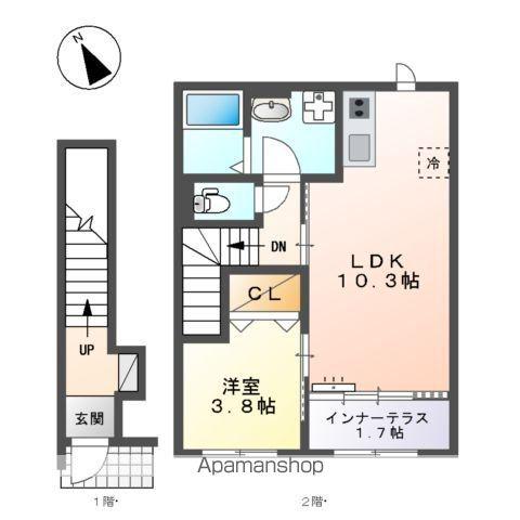 宮前区有馬8丁目アパート(1LDK/2階)の間取り写真