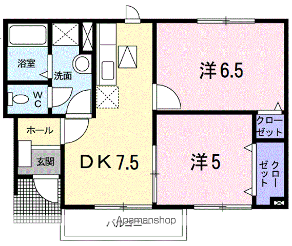 セゾンドブールA(2DK/1階)の間取り写真