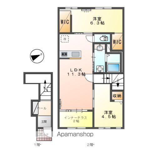 カーサ・はなみずき(2LDK/2階)の間取り写真