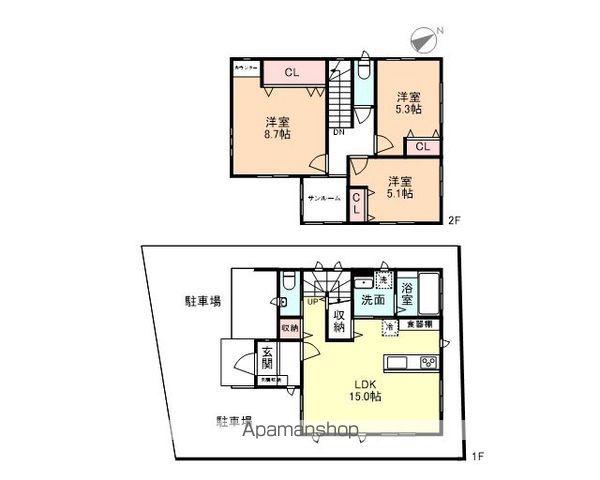 富山地鉄富山市内線 トヨタモビリティ富山Gスクエア五福前駅 徒歩6分 2階建 築4年(3LDK)の間取り写真