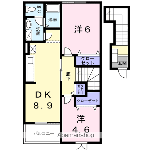 ウエストリバ-ヒルズ(2DK/2階)の間取り写真
