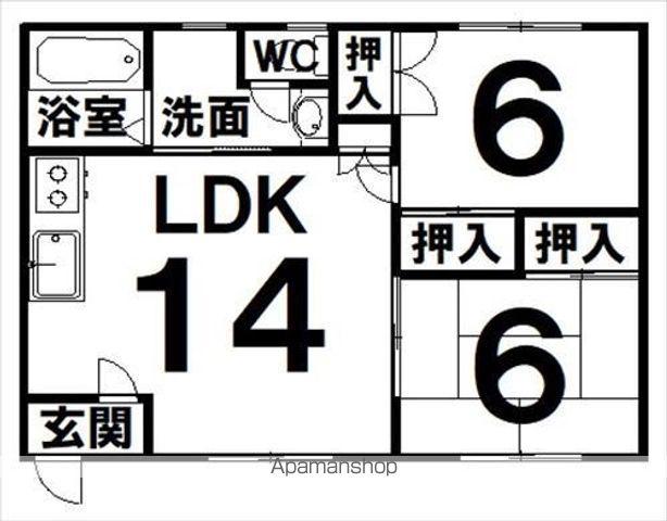 根室本線 帯広駅 バス乗車時間:10分 西16条6丁目バス停で下車 徒歩3分 1階建 築25年(2LDK)の間取り写真