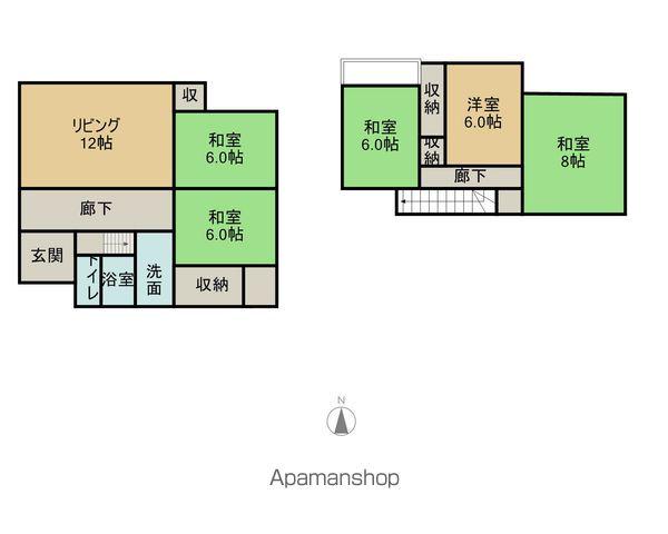 広島県安芸高田市 2階建 築36年(5LDK)の間取り写真