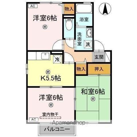 アーンジュハイツB棟(3K/2階)の間取り写真