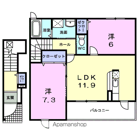 プロムナードB(2LDK/2階)の間取り写真