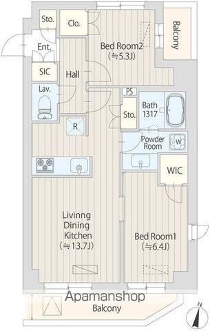 ファレール笹塚Ⅱ(2LDK/6階)の間取り写真