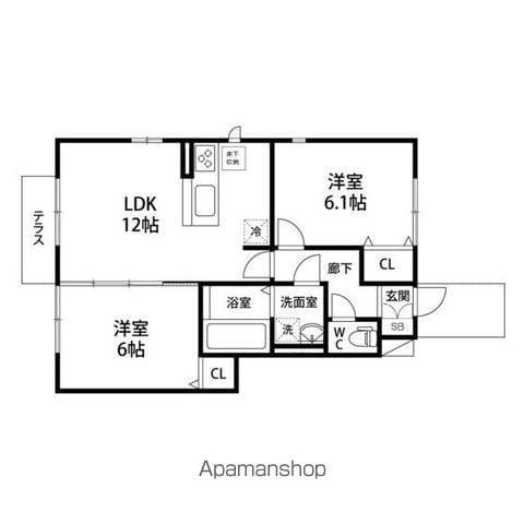 D-ROOM上谷刈(2LDK/1階)の間取り写真