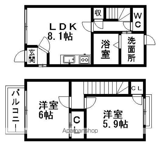 ブランシェ平池(2DK)の間取り写真