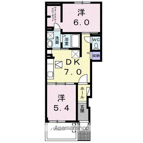 グリーンヒルズ福山・壱番館(2DK/1階)の間取り写真