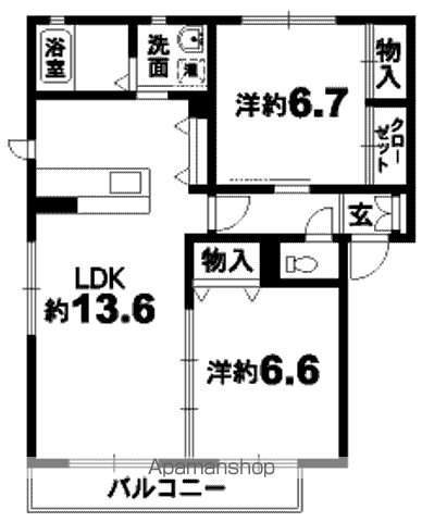 グランマスト春日(2LDK/2階)の間取り写真