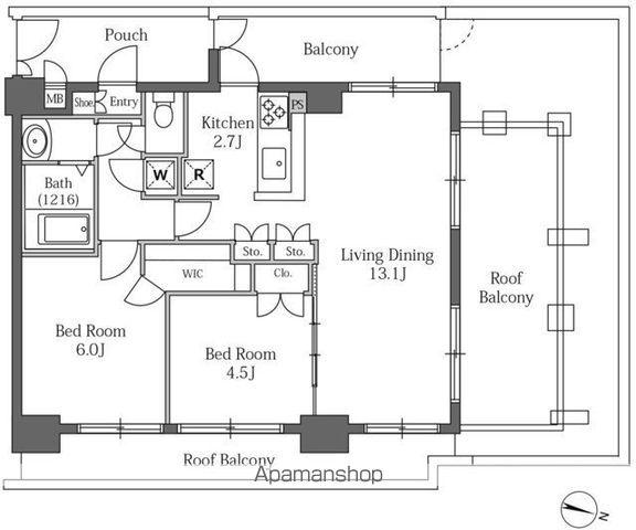 LA SANTE広尾(2LDK/10階)の間取り写真