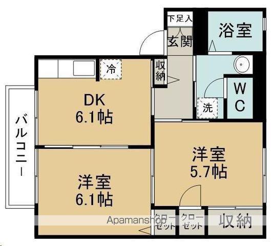 グランドゥール1(2DK/2階)の間取り写真