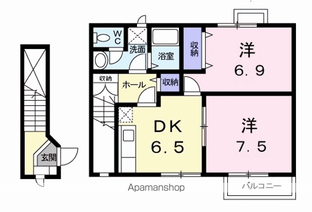 コーポ ウインド(2DK/2階)の間取り写真