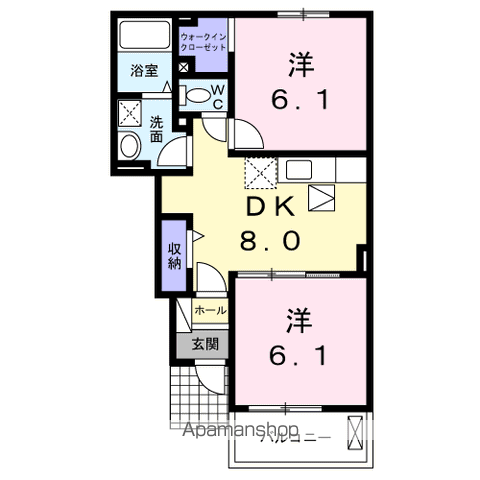 HEART未来Ⅱ A(2DK/1階)の間取り写真