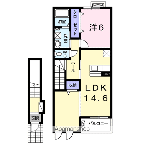 チェリーブロッサム(1LDK/2階)の間取り写真