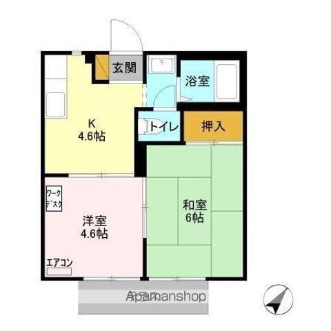 ソレイユ若葉 A棟(2K/1階)の間取り写真