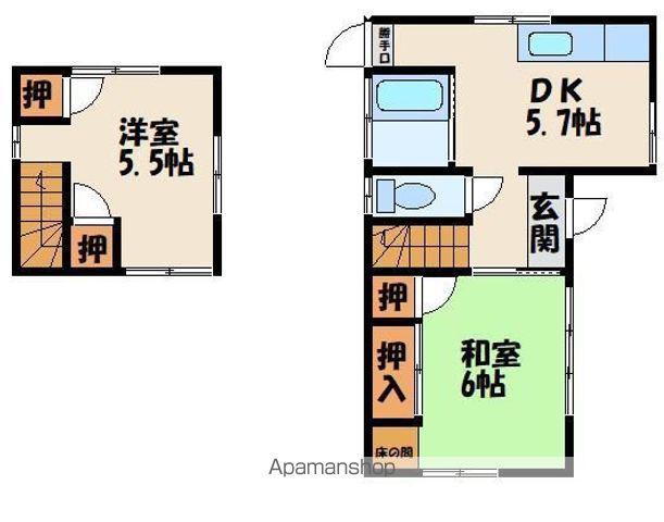 鹿児島本線 福工大前駅 徒歩3分 2階建 築57年(2DK)の間取り写真