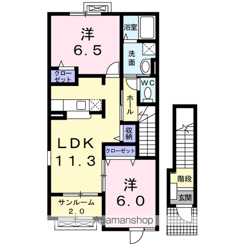 メゾン・ド・メルヴェイユⅠ(2LDK/2階)の間取り写真