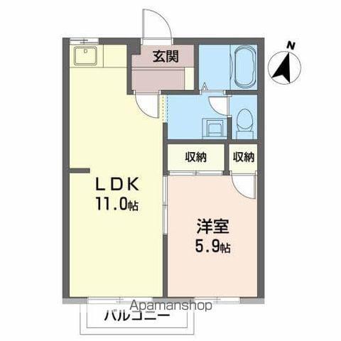 プライムハウスB棟(1LDK/2階)の間取り写真