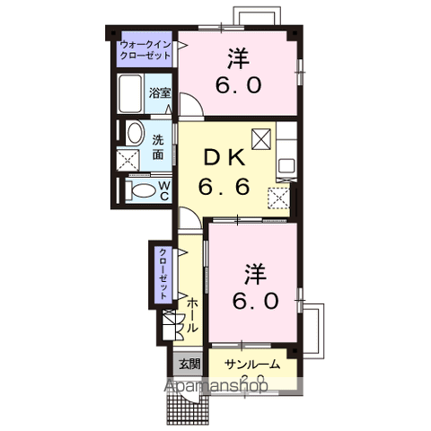 クレストール A(2DK/1階)の間取り写真
