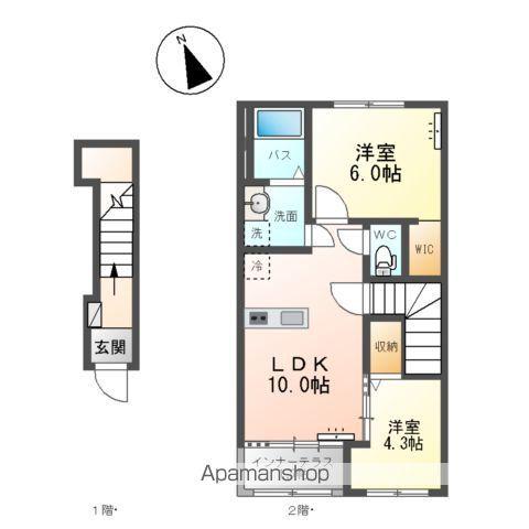 腰浜町アパート(2LDK/2階)の間取り写真