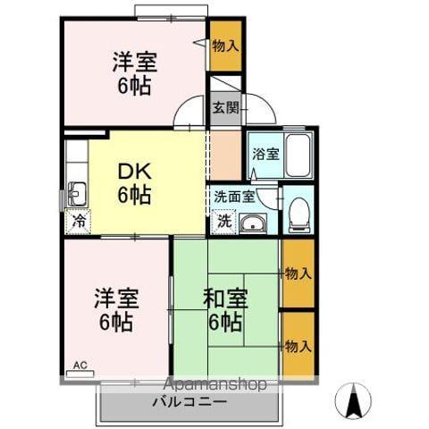 ハーモニック・フィール2B棟(3DK/2階)の間取り写真