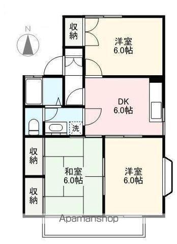 サン・ハローB・D・F・H棟(3DK/2階)の間取り写真