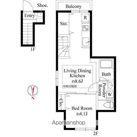 ウッドクレスト荒川レジデンス(1LDK/2階)の間取り写真