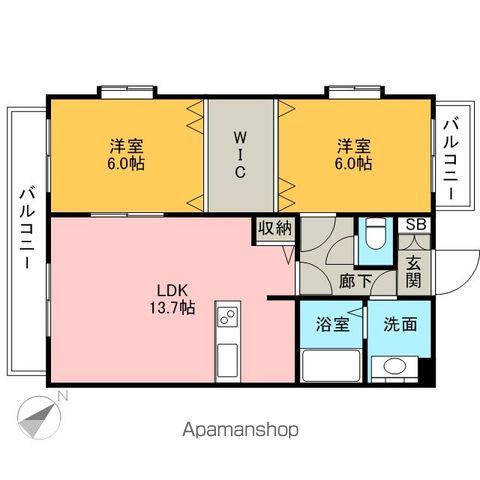 グランドゥール(2LDK/2階)の間取り写真