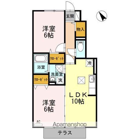 ローズコート美里 B棟(2LDK/1階)の間取り写真