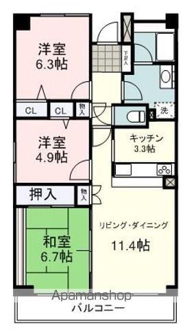 ウィスティリア中田(3LDK/6階)の間取り写真